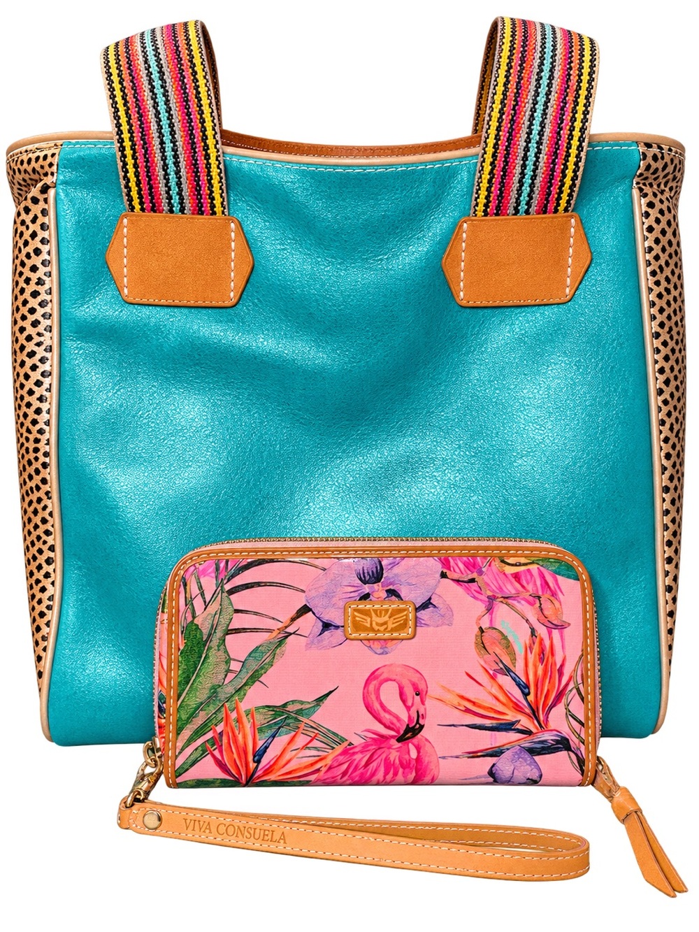 Consuela Natasha Classic Tote + Wallet Set Retired Turquoise Flamingo